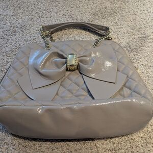 Betsey Johnson Gray Quilted Shoulder Bag with Bow